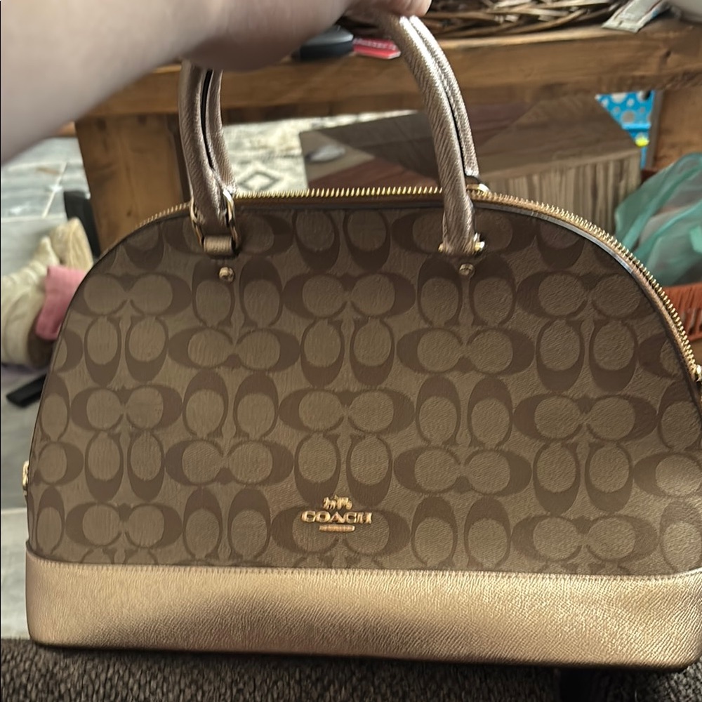 Coach Brown and Gold Satchel with Signature Monogram